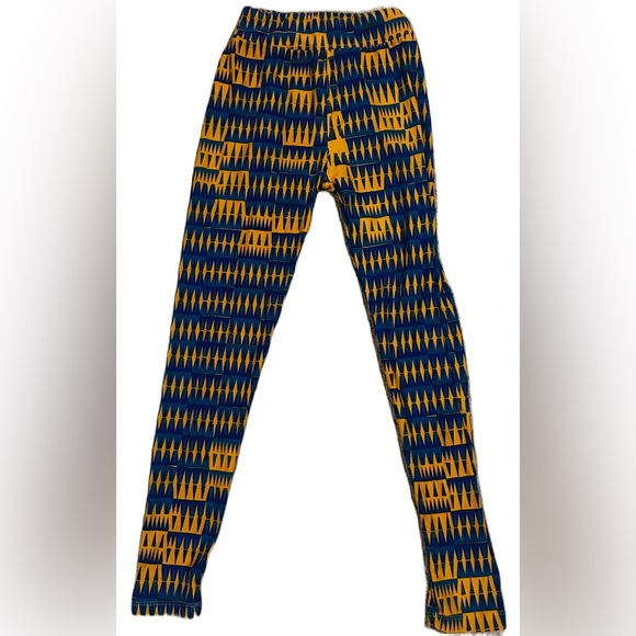 NWOT LuLaRoe Tween Size Stylish Kids' Blue and Yellow Patterned Leggings - Picture 5 of 5